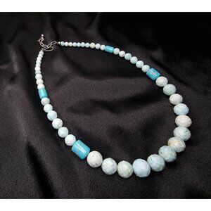 Rare Find Jay King Sterling Silver Larimar Beaded Necklace With Adjustable Chain